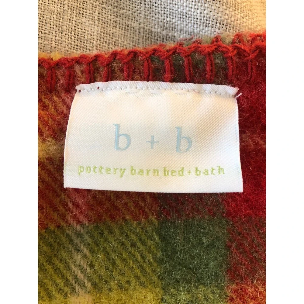 Pottery Barn Quilt Blanket 92x92 Full Queen 100% Wool 2 Shams Red Green Tartan
